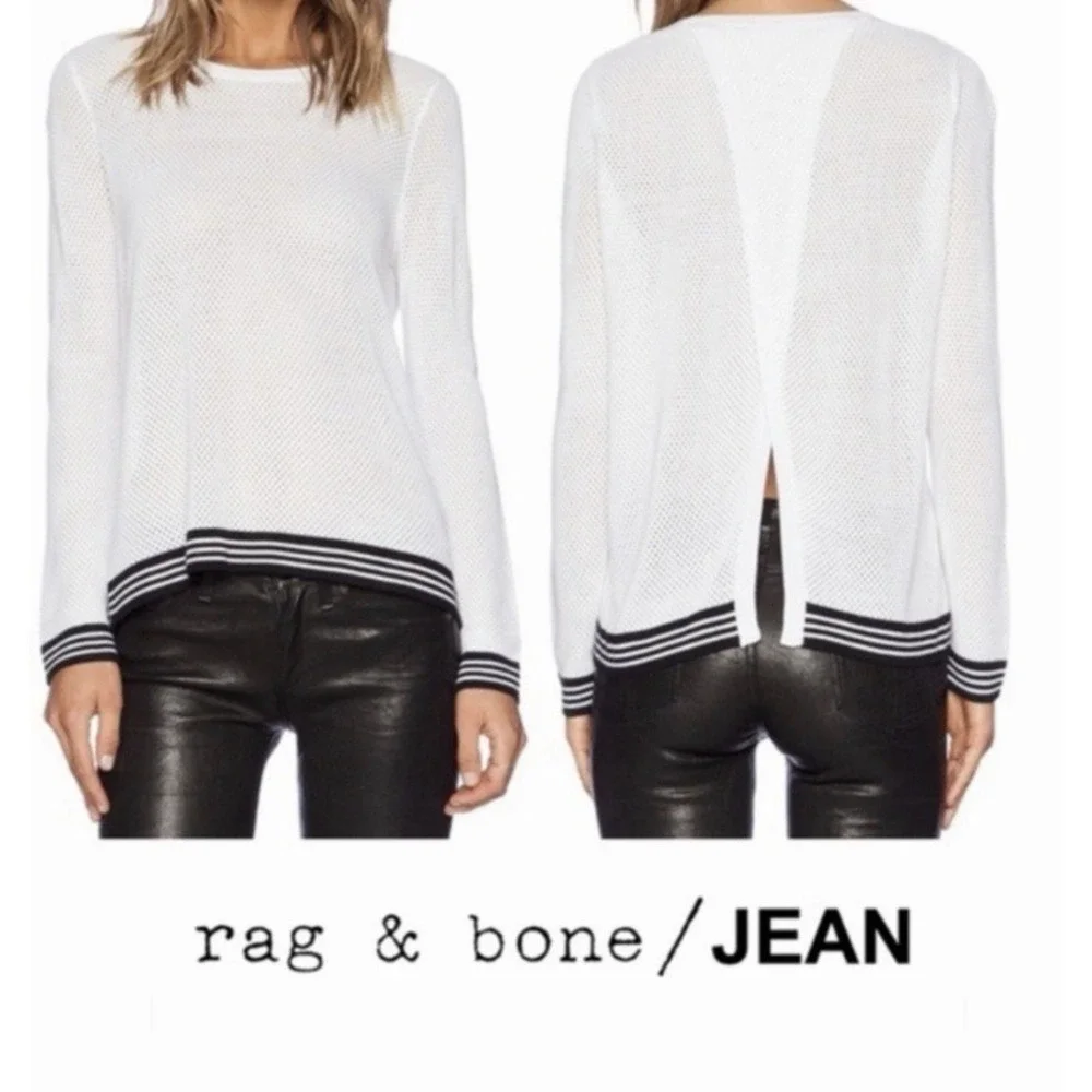 Rag &‎ Bone Mesh Knit Open Back Sweater L White Minimalist Sporty Chic Capsule